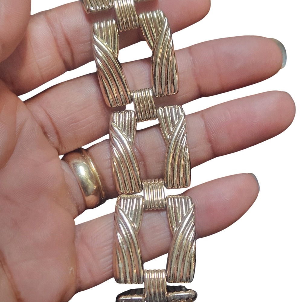 Vintage sarah Coventry Gold Tone Link Bracelet Textured Art Deco Style‎ Chunky